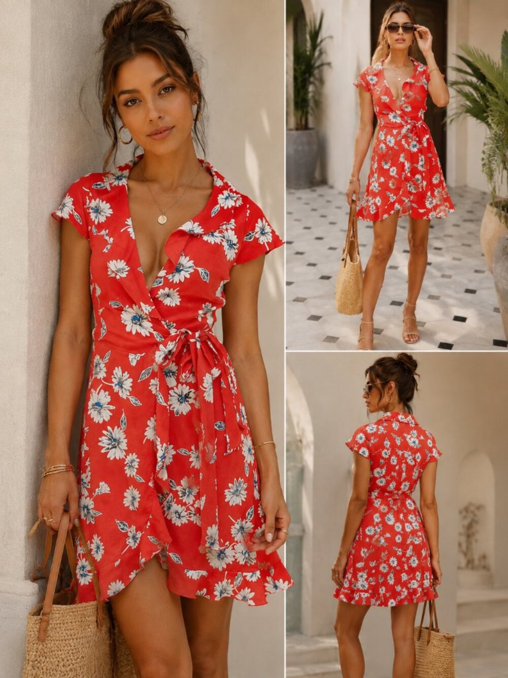 Vintage Pink Wheels Mini Ruffled Floral Dress Small